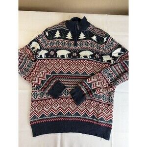 Aspen Christmas Sweater Cozy Alpine XL Polar Bear Fair Isle 1/4 Zip Mens Unisex